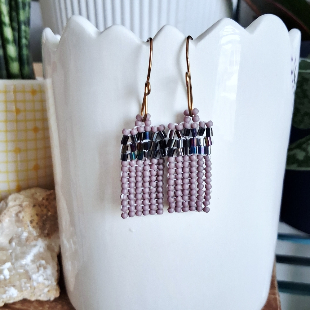 BOGO EARRINGS Mauve Seed Bead Earrings with Metallic Accents, 2"